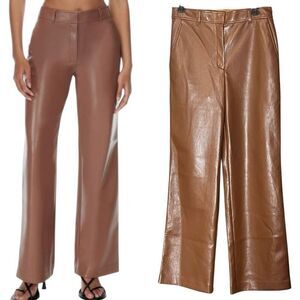 Aritzia Babaton Bazaar Vegan Leather Wide Leg Pants In Epicurean Brown Sz 8 NWOT